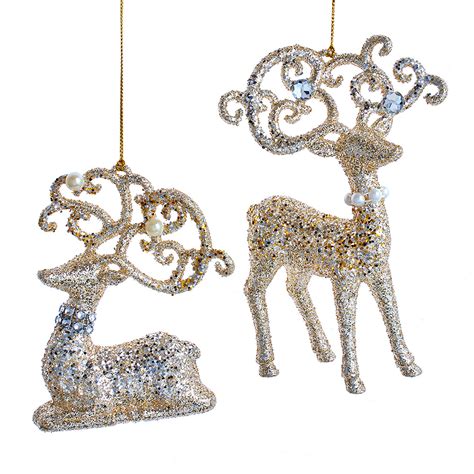 In-Store Only - 5.7 in. Platinum Deer Ornaments, Assortment of 2 - Fortunoff Backyard Store