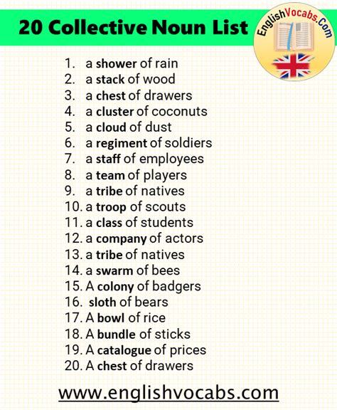 20 Collective Nouns List, Examples of Collective Nouns List - English Vocabs