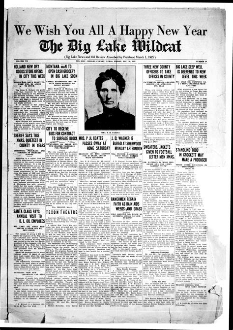 The Big Lake Wildcat (Big Lake, Tex.), Vol. 7, No. 19, Ed. 1 Friday, December 30, 1932 - The ...