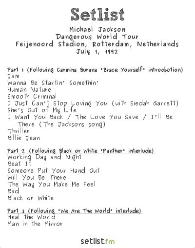 Michael Jackson Setlist Feijenoord Stadion, Rotterdam, Netherlands 1992 ...