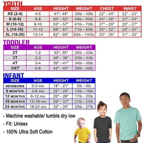 Size Chart For Youth Sizes