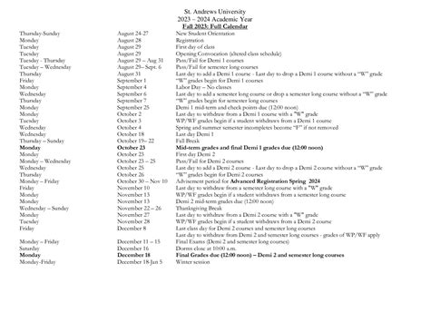 Academic Calendar - St. Andrews University