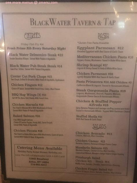 Online Menu of Black Water Tavern & Tap Restaurant, Alden, New York, 14004 - Zmenu