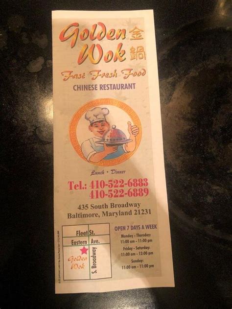 Menu at Golden Wok restaurant, Baltimore