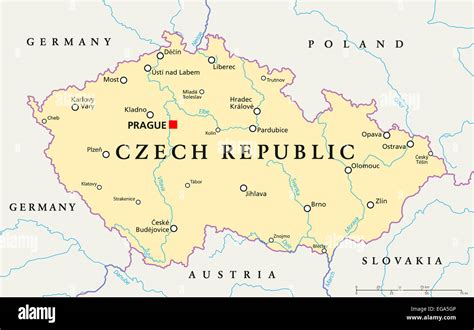 Czech Republic Political Map with capital Prague, national borders, important cities, rivers and ...