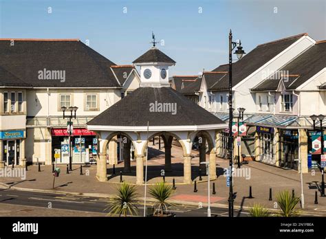 Entrance to Castle Court Shopping Centre with clock tower and Post ...