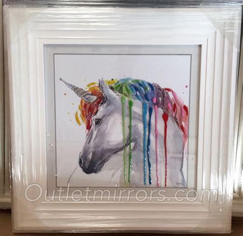 Mirror framed art print "Glitter Sparkle colourful Unicorn" in white stepped frame in stock