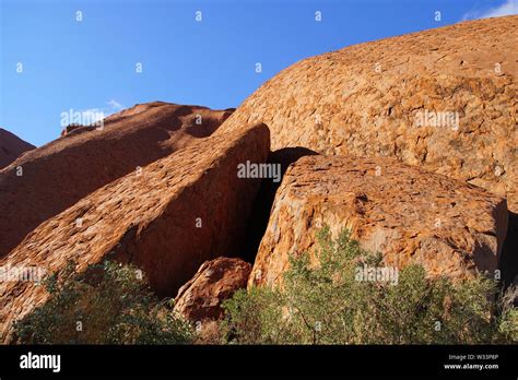 Close Up View of Sunlit Uluru Rock Formations Stock Photo - Alamy