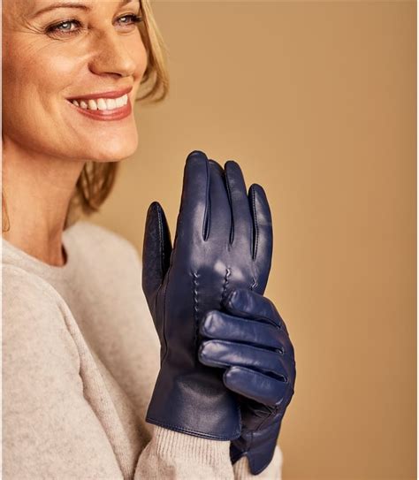 Navy | Womens Leather Glove | WoolOvers UK