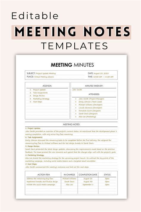 Meeting Minutes Template Meeting Notes Template Project Meeting Agenda Simple Meeting Note ...