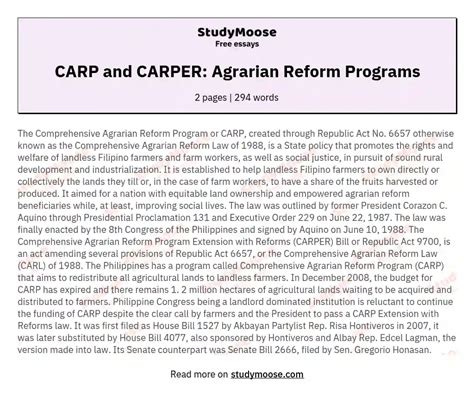 CARP and CARPER: Agrarian Reform Programs Free Essay Example