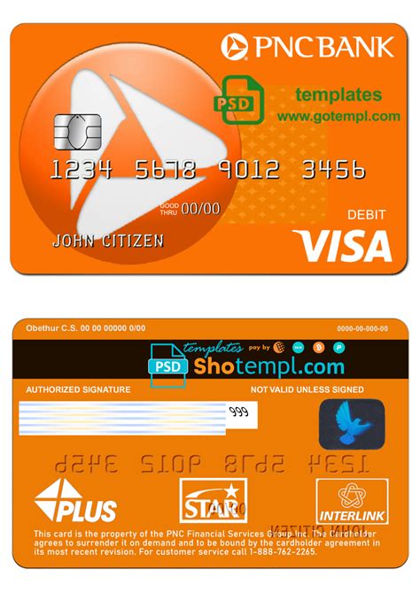 USA PNC Bank Visa Debit card template in PSD format, fully editable - Oxtempl- we make templates