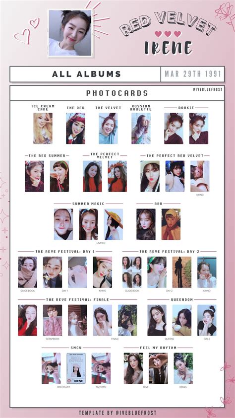 RED VELVET | IRENE ALL ALBUMS PHOTOCARDS | TEMPLATE | Orgel