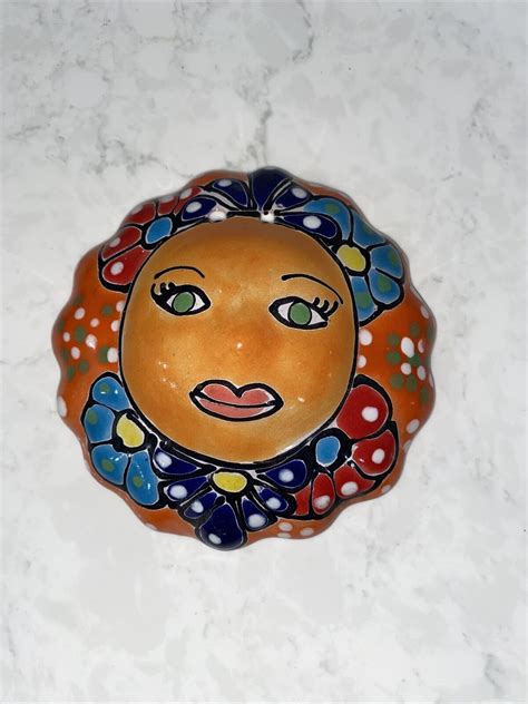 Mexican Sun Face Colorful Talavera Pottery Hand Painted 5” Wall Decor ...