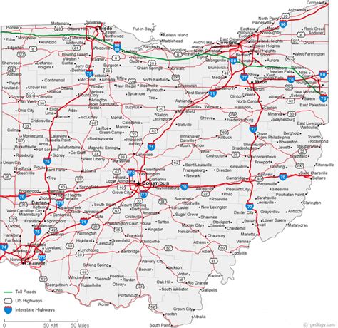 Ohio Road Map With County Lines - Bell Marika