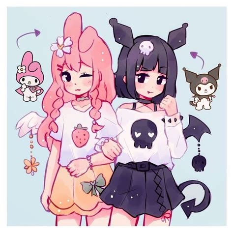 hello kitty [my melody & kuromy] | Girls cartoon art, Cute kawaii ...