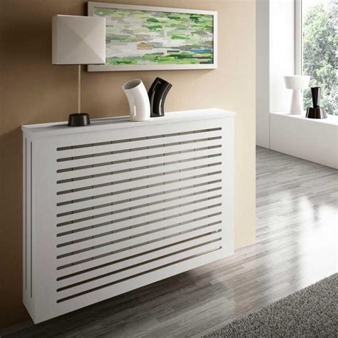 Modern Floating White Radiator Heater Cover Geometric Line design Shelf ...