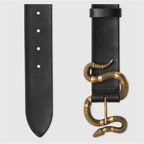 Leather belt with snake buckle - Gucci Men's Casual 458935CVE0T1000