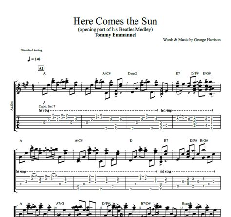 "Here Comes the Sun" · Tommy Emmanuel || Guitar: Tab + Chords + Sheet ...