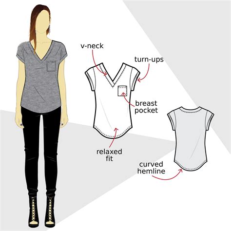 T003 V-neck t-shirt PDF sewing pattern | Vêtements sans couture, Modele ...