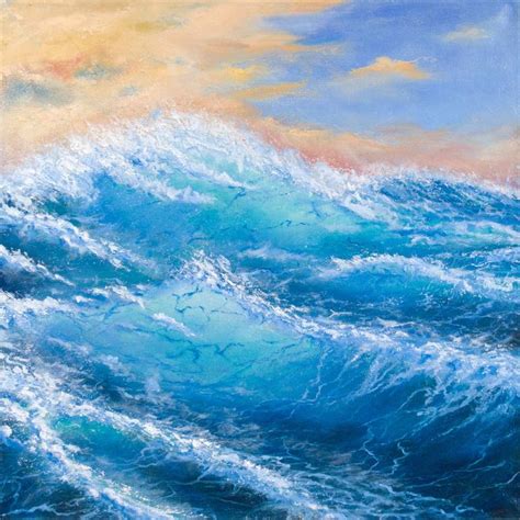 Blue ocean waves Painting by Yuriy Kovalenko | Saatchi Art