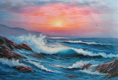 Beautiful sunset view! | Ocean art painting, Ocean landscape painting ...