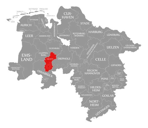 Vechta County Red Highlighted in Map of Lower Saxony Germany Stock ...