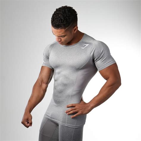 Gymshark Element Compression T-Shirt - Light Grey Marl | Gym outfit men ...