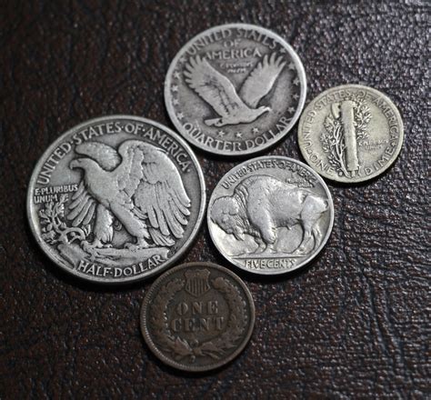 Old U.S. Silver Coins 5 Coin Collection Set - 90% Silver Type Coins For ...