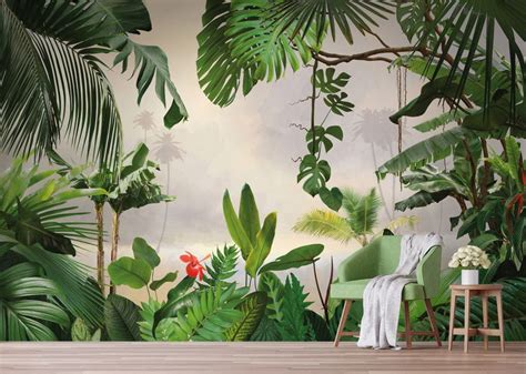 Tropical Wallpaper Peel and Stick Exotic Rainforest Wall Mural | Etsy