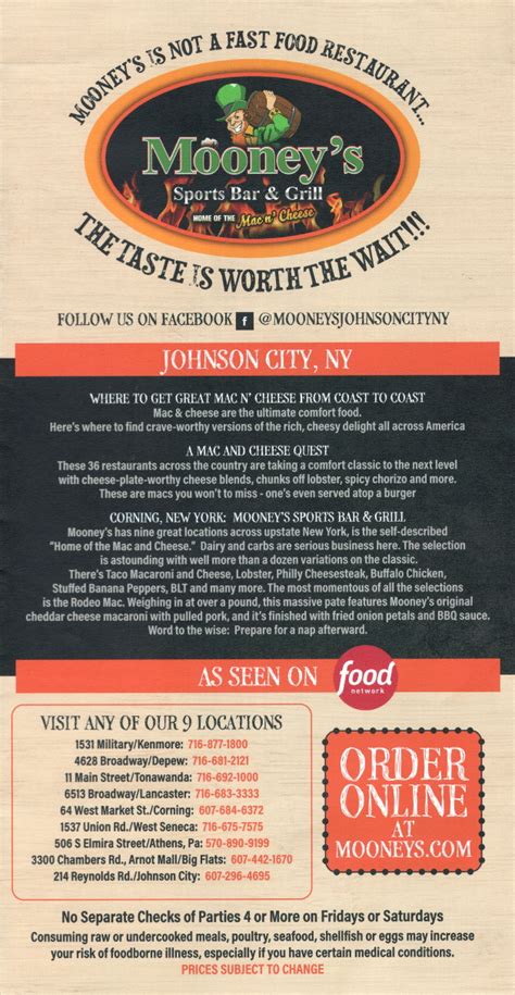 Whereisthemenu.net | Mooney's - Johnson City, NY 13790