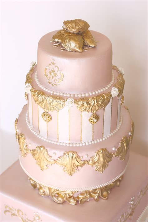 Pink, Pearl & Gold Wedding Cake - CakeCentral.com