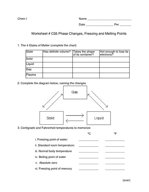 States of Matter Phase Changes Worksheet | Matter worksheets, States of ...