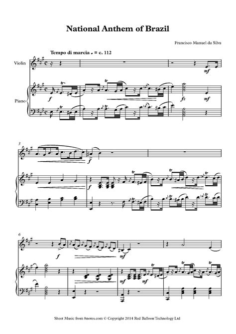 National Anthem of Brazil Sheet music for Violin - 8notes.com