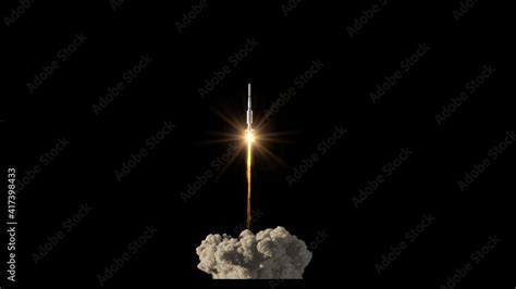 Rocket take off on black background Stock Illustration | Adobe Stock