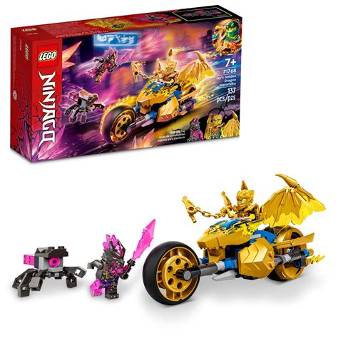 LEGO NINJAGO Jay's Golden Dragon Set, 71768 Toy Motorcycle with Dragon, Spider Figure and Jay ...