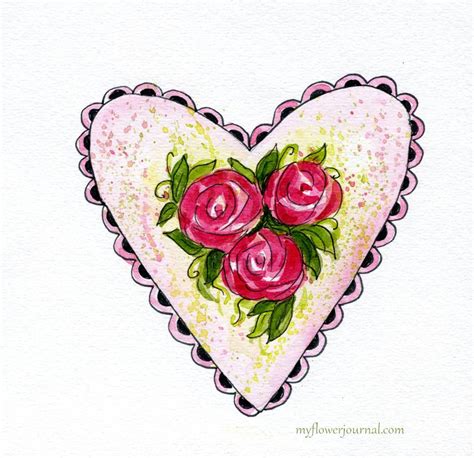 Watercolor Hearts and Roses - My Flower Journal