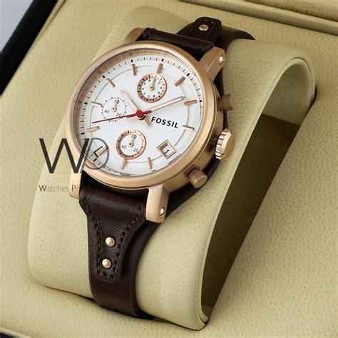 FOSSIL CHRONOGRAPH WATCH WHITE WITH LEATHER BROWN BELT | Watches Prime