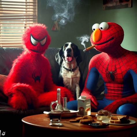 Elmo and Elmo Spider-Man with the snoop : r/hardaiimages