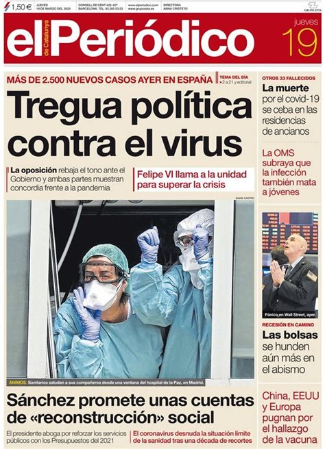 La portada de EL PERIÓDICO del 19 de marzo del 2020