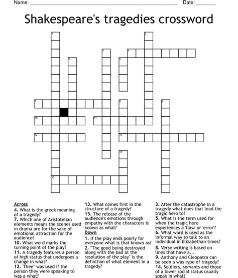 Shakespeare's tragedies crossword - WordMint