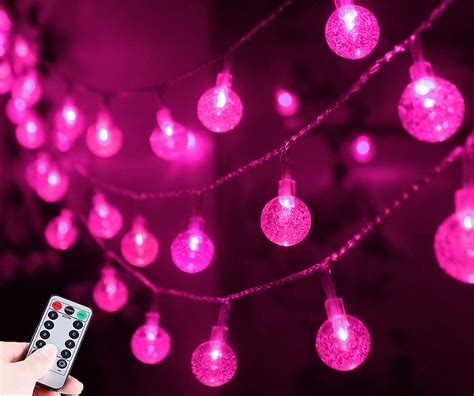 Buy HUGSVIK 25.7FT 50 LED Battery Operated Pink String Lights, 8 Modes Globe Pink Lights for ...