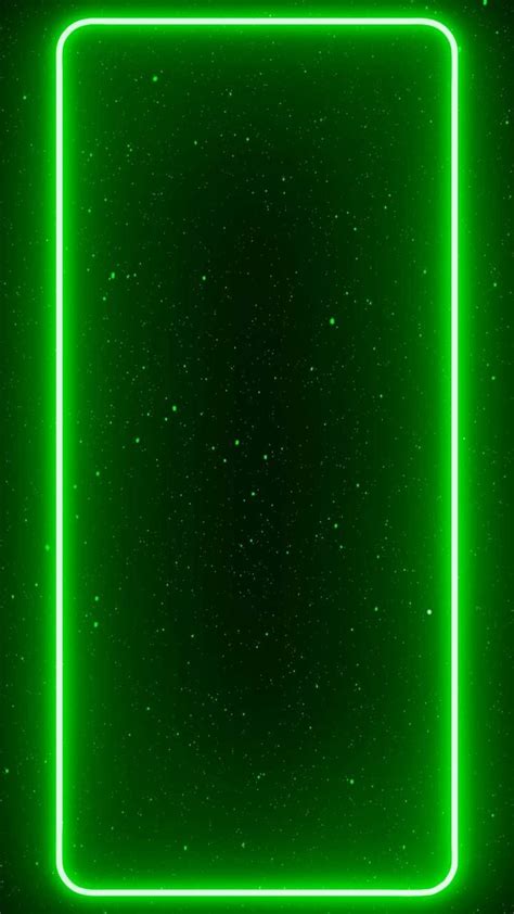 a square neon frame in the middle of a dark green background with stars on it