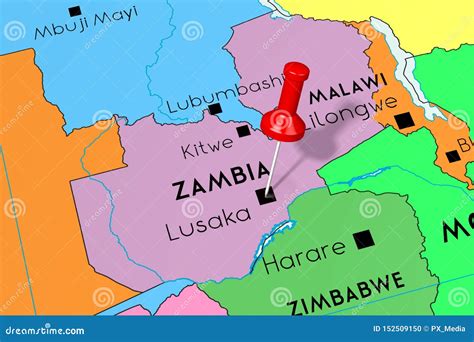 Zambia, Lusaka - Capital City, Pinned on Political Map Stock Illustration - Illustration of ...