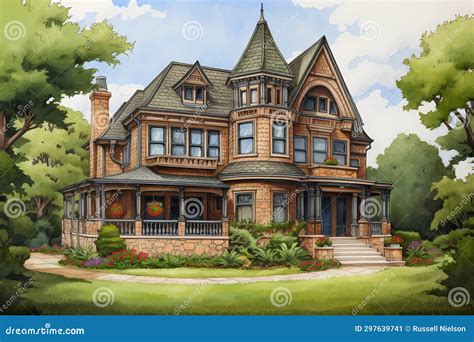 Victorian Style House (Cartoon Colored Pencil) Stock Illustration ...