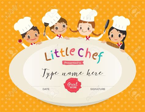 Kids Cooking class certificate design template with little chef cartoon ...