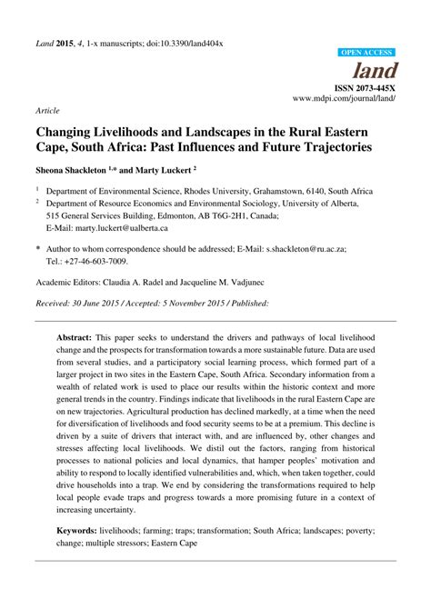 (PDF) Changing Livelihoods and Landscapes in the Rural Eastern Cape ...