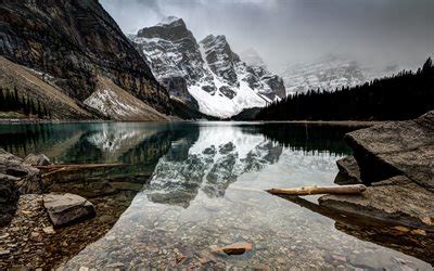 Download wallpapers Canada, night, Moraine Lake, starry sky, mountains, Valley of the Ten Peaks ...