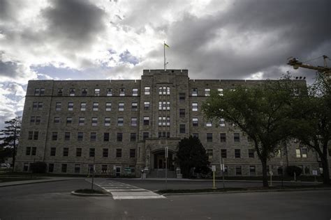 Dark Clouds over the large university buildings in Saskatoon image ...