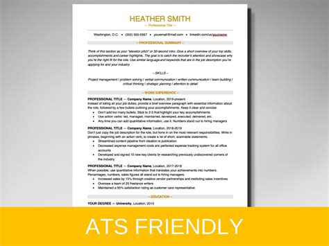 Professional ATS Friendly Resume Template, Professional Resume Template for Microsoft Word ...